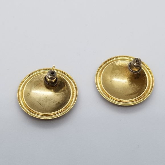 gold tone circular earrings with metallic swirls - Picture 3 of 4
